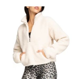 NWOT Good American High Pile Fleece Pullover in Bone Beige